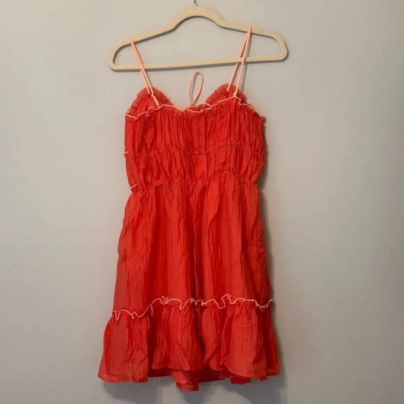 Never Worn Ruffle Tiered Coral Mini Dress - Picture 2 of 3